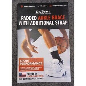 DR. BRACE Padded Ankle Brace w/ Strap "Sport Performance" Black & White XXL